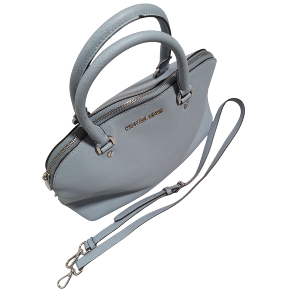 Michael Kors Jet Set Travel Saffiano Leather Tote Handbag Light Blue Structured - Picture 2 of 7